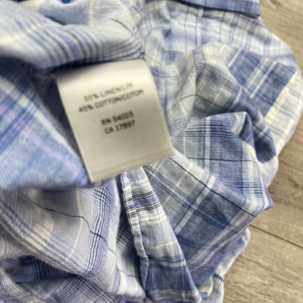 Banana Republic Shirt Mens‎ Medium Blue Plaid Linen Long Sleeve Button Up Casual
